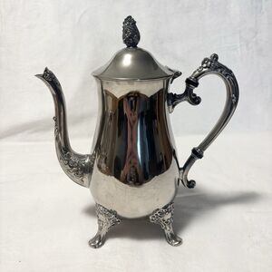 Vintage Silver Plated Teapot or Pitcher 8” Ornate Floral Legs & Finial Footed